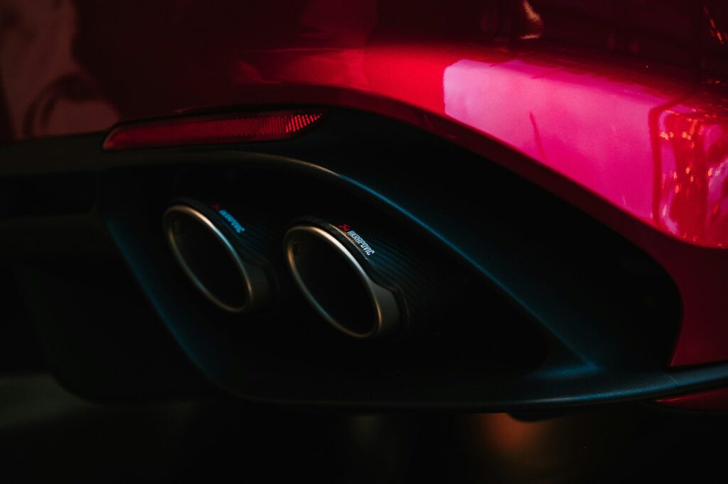 Close-up of a car's twin exhaust tips