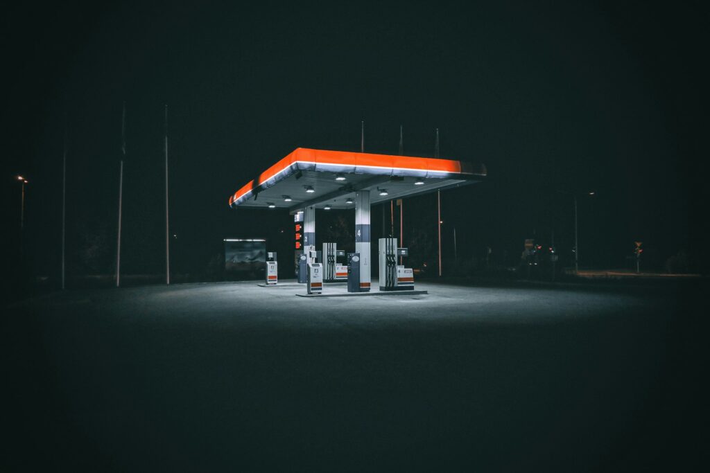 Service station at night